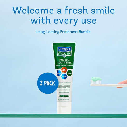SmartMouth Premium Zinc Ion Toothpaste, Whitening, Fluoride, Anti-Cavity, Mild Mint Flavor, 6 oz, 2 Pack