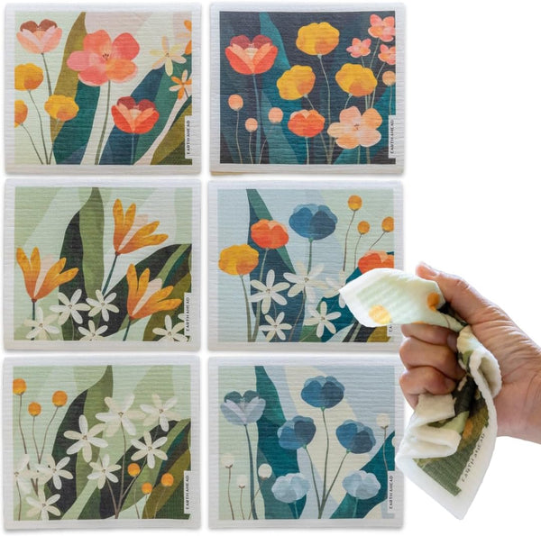 Swedish Dishcloths Floral Designs Gift Set Reusable Compostable Cellulose Sponge Cloth Eco-Friendly