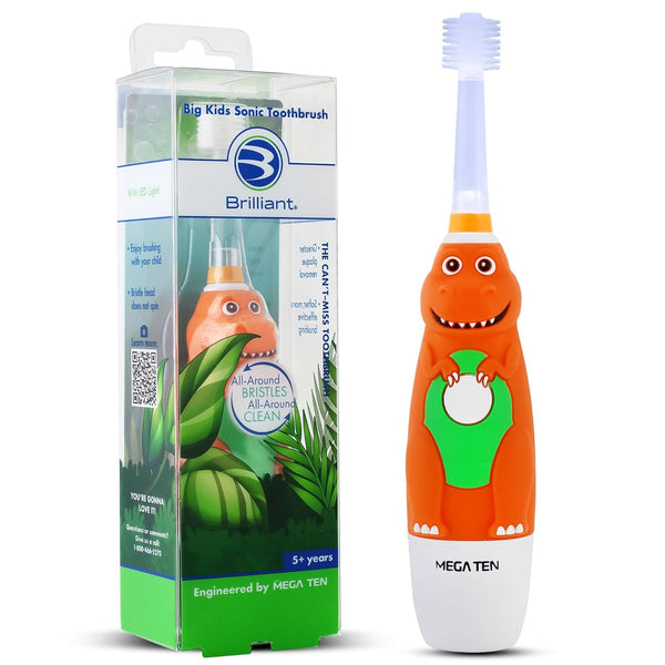Brilliant Oral Care Kids Sonic Electric Toothbrush - Soft Bristles, Round Brush Head, LED Light, for Children Ages 5+