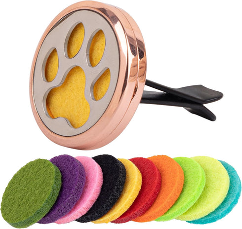 Framendino 1 Pack Dog Paw Print Essential Car Oil Diffuser - Aromatherapy Car AIR Freshener with 10 Felt Refill Pads