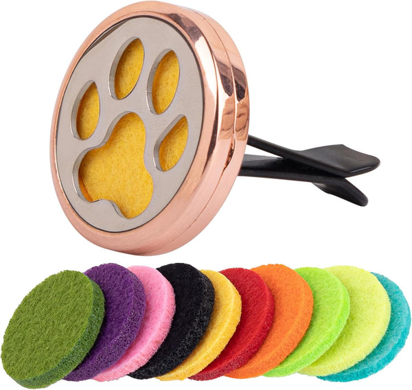 Framendino 1 Pack Dog Paw Print Essential Car Oil Diffuser - Aromatherapy Car AIR Freshener with 10 Felt Refill Pads
