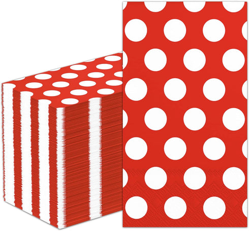 DYLIVeS 100 Pack Red and White Polka Dots Guest Towel Napkins, 3-Ply Disposable Dinner Napkins for Parties & Events