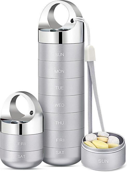 Zannaki Metal Travel Pill Organizer - Portable Waterproof Weekly Pill Box, Large Aluminum Alloy Container