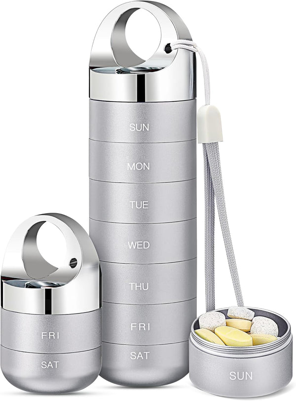 Zannaki Metal Travel Pill Organizer - Portable Waterproof Weekly Pill Box, Large Aluminum Alloy Container