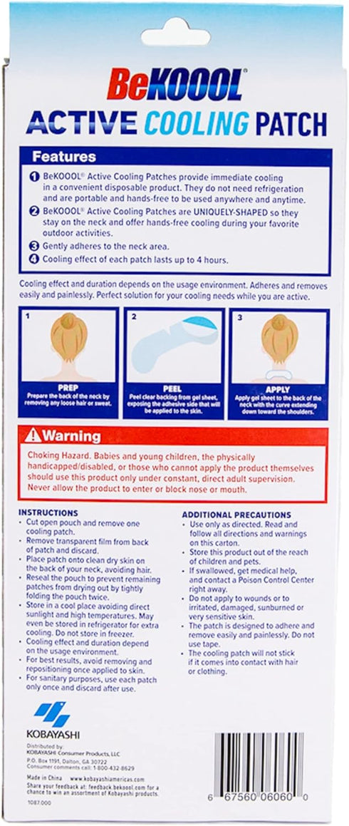 BeKoool Active Cooling Patch, 4 Count for Cooling Relief During Mild to Moderately Strenuous Activities