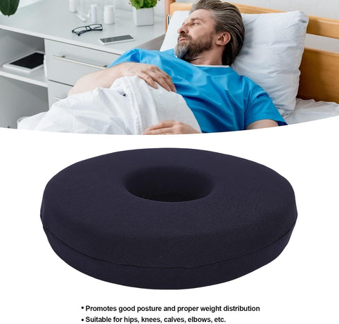 Sitting Cushion, Black Circular Shaped Wheelchair Nursing Bed Sore Pad for Pain Relief, Easy Cleaning Donut Pillow for