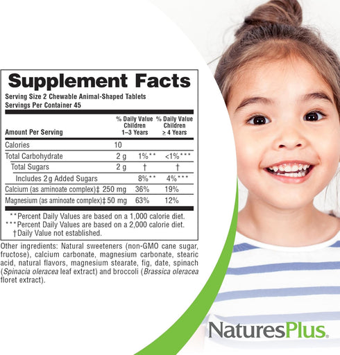NaturesPlus Animal Parade Calcium, Vanilla Sundae Flavor - 90 Animal-Shaped Chewable Tablets, Promotes Healthy Bones