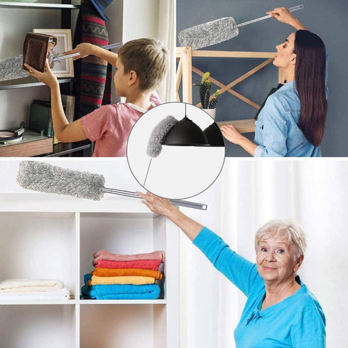 Microfiber Duster Gray with 100" Extension Pole, Telescoping Feather Dusters for Cleaning High Ceilings, Cobwebs, Fans,
