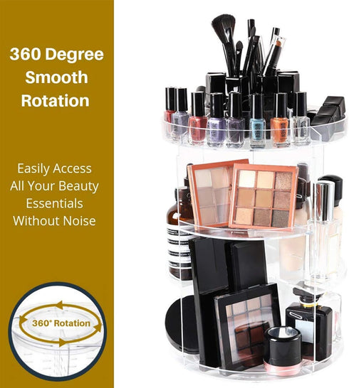 SUNFICON 360 Rotation Makeup Organizer, Crystal Clear Acrylic Cosmetic Storage Holder for Bathroom and Vanity