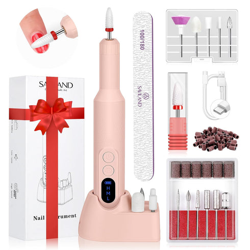 SAVILAND Professional Electric Nail File, 20000RPM Portable Efile Nail Drill, Pink Rechargeable Nail Drill for Gel