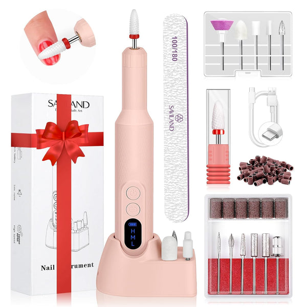 SAVILAND Professional Electric Nail File, 20000RPM Portable Efile Nail Drill, Pink Rechargeable Nail Drill for Gel