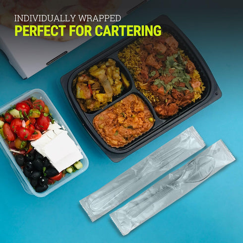 2X Heavy Duty Clear Plastic Spoons, Individually Wrapped 100 Count, Perfect for Catering and Parties