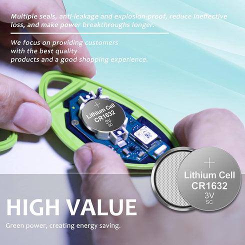 PKCELL 5Pack CR1632 Battery, 3V Lithium for Car Key Fob, Keyless Remote