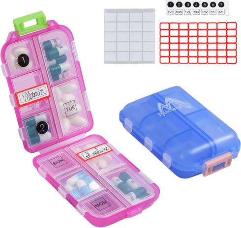 2 Pack Travel Pill Organizer, Pill Box for Purse, 10 Compartments Container by M Muchengbao