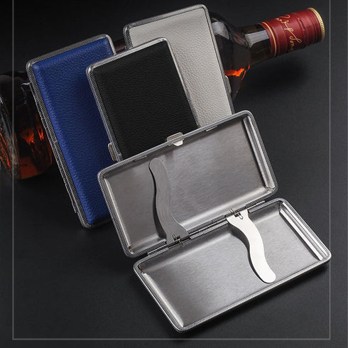 tlhaoa 14 120s 120mm) Cigarette Case Stylish Leather Surface Metal Box for Cigarettes Cigarette Box Double Sided Spring