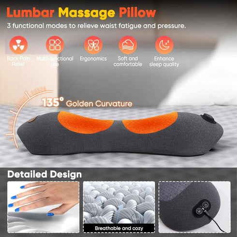 Zhaotingrui 3 1 in Back Massager, Electric Lumbar Support Pillow Heat Vibration Massage Lower Back Spine Decompression