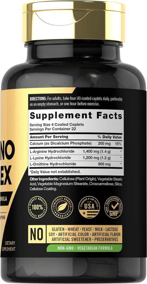 Carlyle Tri-Amino Supplement | L-Arginine, L-Ornithine, L-Lysine | 90 Caplets | Vegetarian, Non-GMO
