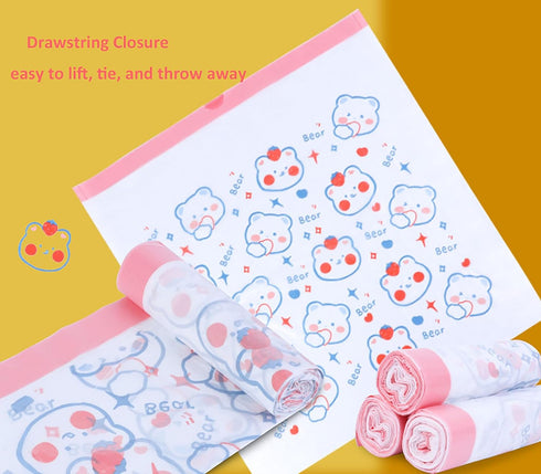 4 Gallon Trash Bags, Drawstring Small Trash Bags 1.1mil Thick for Bathroom, Kitchen, Bedroom, Office (White-Pink, 75