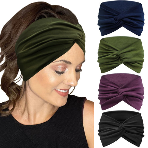 IVARYSS Extra Wide Headbands for Women, Non-Slip 7'' Large Twist Knotted Stretchy Hair Accessories, 4 Pack