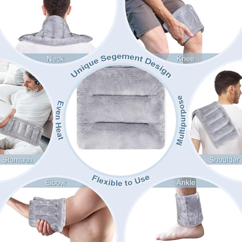 SuzziPad Microwavable Heating Pads for Neck & Shoulder Pain, 7x16 Cramps Relief Heating Pad, Gray