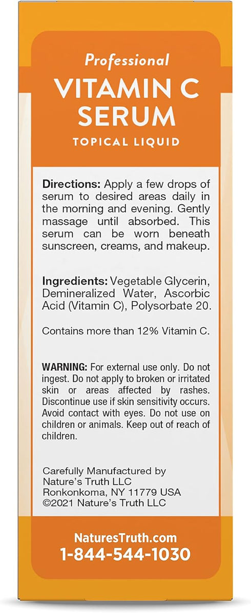 Nature's Truth Vitamin C Serum, 2 oz, Nourishing Oil for Face & Skin, Unscented