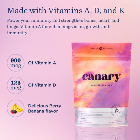 Canary Barrier Booster Vitamin A, D, & K Immune Support Gummy - Great for Immune Support, Bone Strength, & Cardiovascular Health - Vegan Berry Banana Flavor, 60 Gummies
