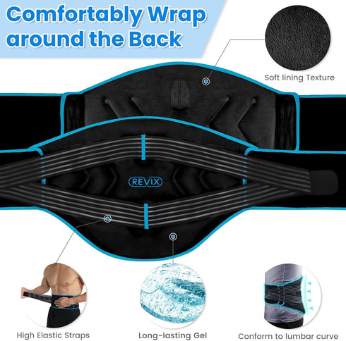 REVIX Large Ice Pack for Back Pain Relief - Reusable Large Back Ice Pack for Injuries, Lower Lumbar Surgery, Cold