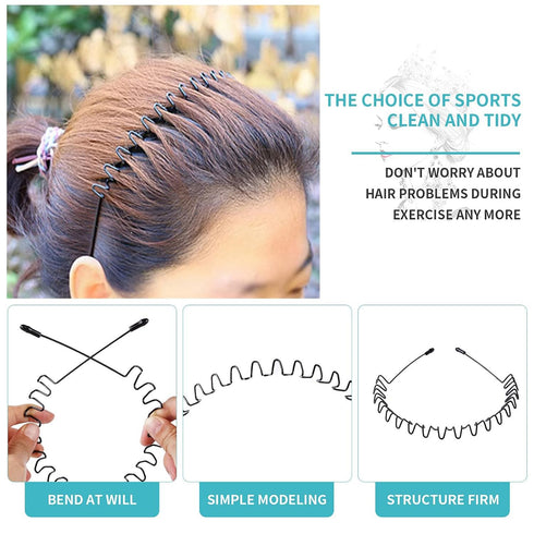 Metal Hair Bands for Men & Women, Black Wavy Hair Bands, Spring Outdoor Sports Headbands