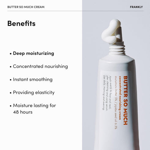 FRANKLY Butter So Much Cream - Intense Moisturizing | 20% Vegan Butter & Plant Oils | 5% Murumuru Butter & 6.3% Jojoba | For Dry & Sensitive Skin | - 1.01 fl. Oz.