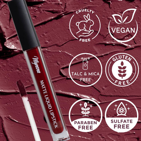 Mynena Burgundy Red Long-Lasting Waterproof Liquid Matte Lipstick | High Pigment Intense Color