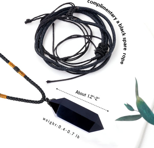 Runyangshi Black Obsidian Healing Crystal Pendants, Double Pointed Natural Crystal Quartz Necklace, Chakra Crystal Wand