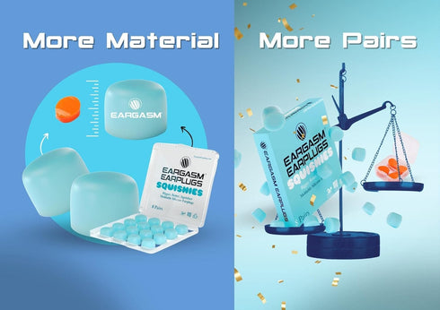 Eargasm Squishies - Blue Moldable Noise Reduction Ear-Plugs for Sleeping, Snoring, Working, Swimming - Storage Case