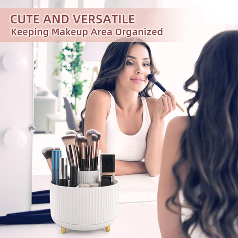 360 Rotating Makeup Organizer, 5 Slot Makeup Brush Holder, Spinning Cosmetic Organizer for Vanity, Bedroom(White) by IUSEIT