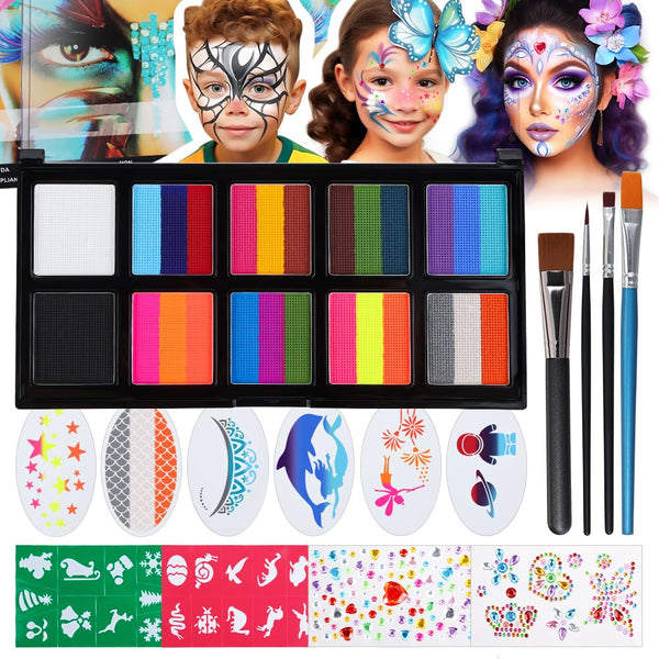 Janolia Face Painting Kit for Kids, Rainbow Split Cake Water Activated Face Paint, Ideal for Halloween and Carnival
