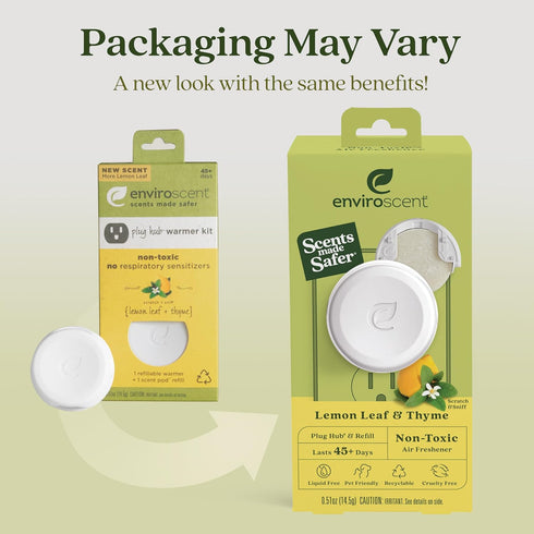 Enviroscent Non Toxic Air Freshener Plug-in, Lemon Leaf & Thyme, 1 Refillable Plug In & 1 Scent Refill, Lasts 45+ Days