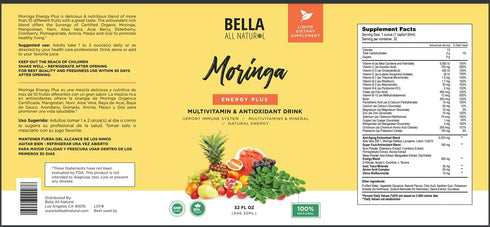 Bella All Natural Moringa Juice Energy Plus, Multivitamin and Antioxidant Drink, 32oz