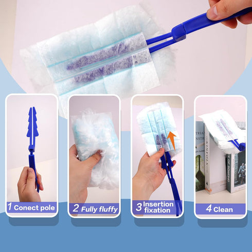 180° Dusters Multi Surface Duster Refills Kit - Extender Handle with 1 Long Handle, 1 Short Handle, 15 Duster Refills
