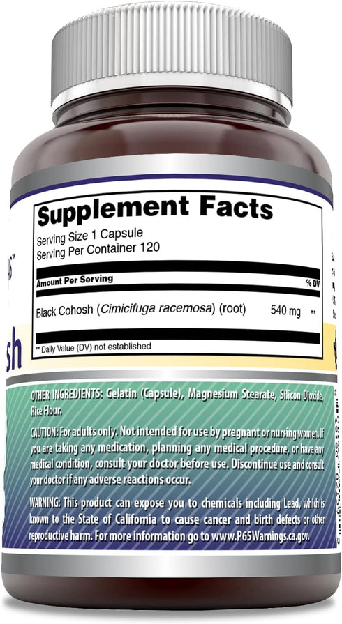 Amazing Formulas Black Cohosh Supplement | 540 Mg per Serving | 120 Capsules | Non-GMO, Gluten-Free