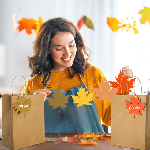 Dinifee 24 Pcs Fall Theme Gift Bags with Handles, Personalized Maple Leaves DIY Candy Bags for Autumn Holiday Party