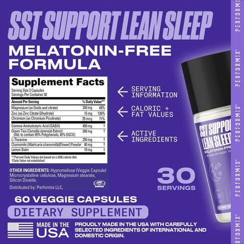 PERFORMIX - SST Support Lean Sleep, Herbal Sleep Aid Supplement, Gentle Nighttime Support, 60 Veggie Capsules