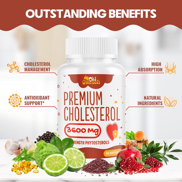 3600 MG Cholesterol Supplements - Plant Sterols, Niacin, Red Yeast Rice, 180 Softgels for Normal Cholesterol