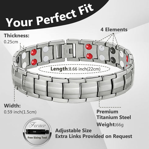Feraco Magnetic Bracelets for Men, Titanium Steel with Double Rows of Effective 4 Elements Stones