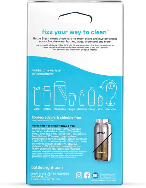 Bottle Bright 36 Tablets - EPA Safer Choice Certified, Clean Stainless Steel, Thermos, Tumbler, Insulated, Plastic and Reusable Water Bottles –Bottle Bright Cleaning Tablets are Easy and Safe to Use
