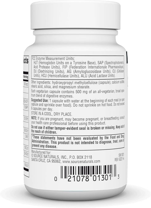 Source Naturals Essential Enzymes 60 Vegetarian Capsules, 500mg Bio-Aligned Multiple Enzyme Supplement