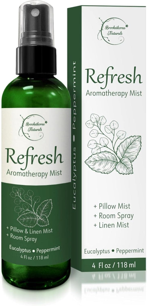 Refresh Aromatherapy Room Spray & Pillow Mist - Peppermint & Eucalyptus Essential Oil, Natural Car Air Freshener