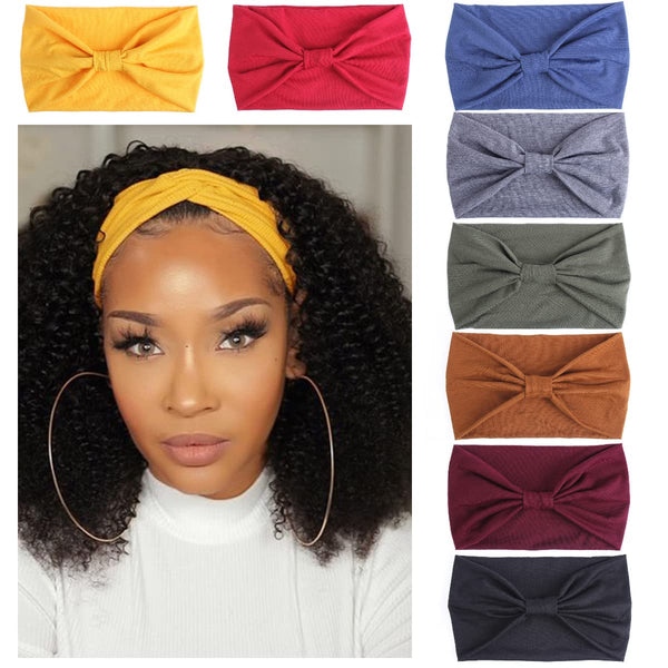 Kachanaa 8 Pack Wide Non-Slip Boho Women's Headband, Elastic Large African Turban Headwrap for Yoga Workouts