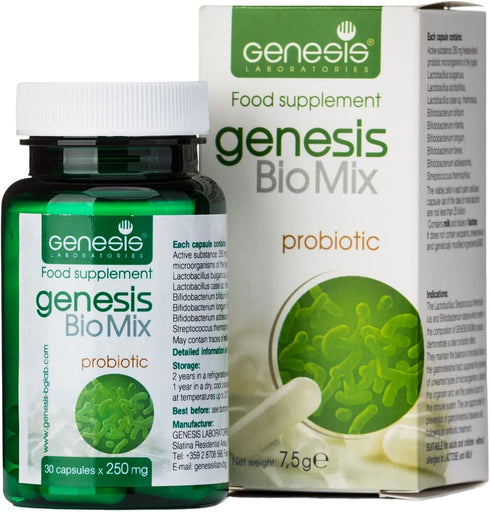 Genesis Biomix Probiotic with Lactobacillus and Bifidobacterium strains 30 Capsules of 240 mg