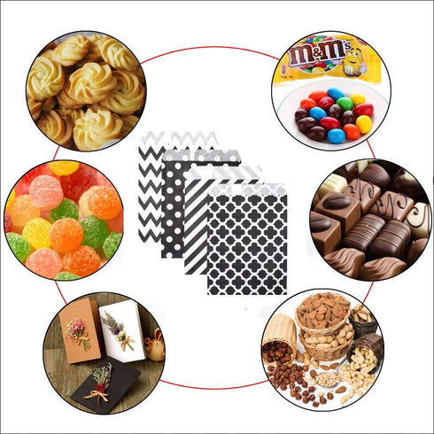 KEYYOOMY 100 Pcs Black Candy Buffet Bags, Small Polka Dot Paper Treat Bags for Wedding & Birthday Party (5 x 7 inch)