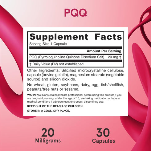 Jarrow Formulas PQQ 20 mg, Dietary Supplement, 30 Veggie Capsules for Heart, Brain, and Metabolism Support, 30 Day