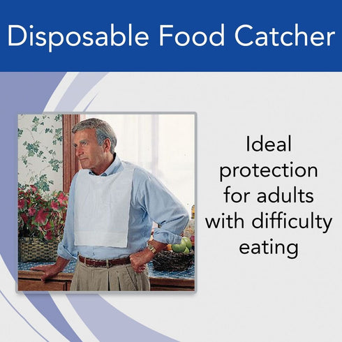 Sammons Preston Pack 50 16" 32" Disposable Food Catcher Aprons, of Convenient Lightweight Adult Bibs for the Elderly